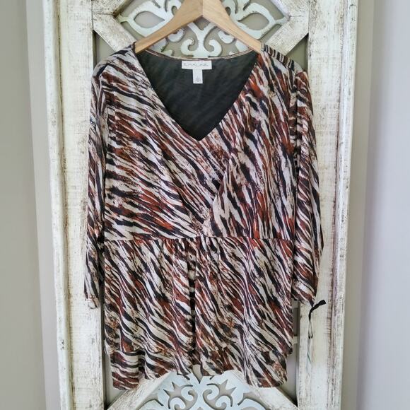 Emaline Women's Barcelona Layered Peplum Twist Font Top in Animal Print Zebra - Picture 7 of 10